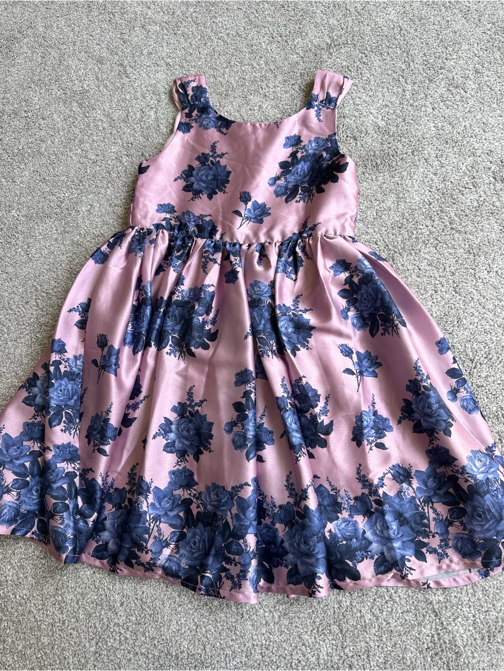 Monsoon Pink Silk Dress with Navy Floral Print
